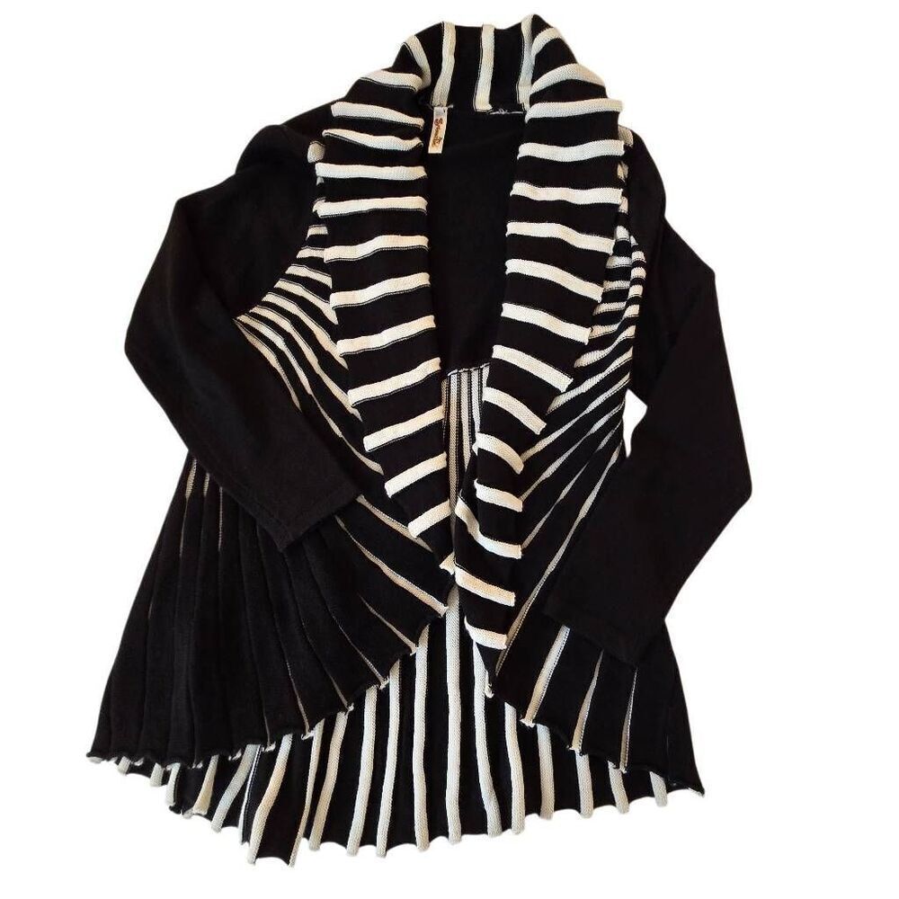 Shoreline Womens Black White Stripe Shawl Collar Cardigan Sweater Small/Medium